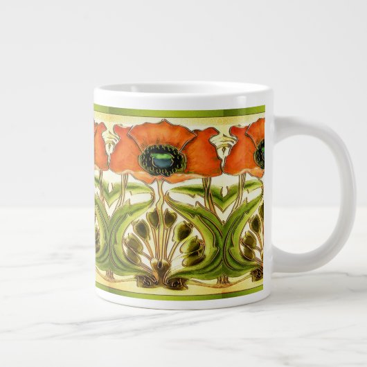 ART NOUVEAU STYLIZED GREEN RED POPPY JUMBO MOK (Rechts)