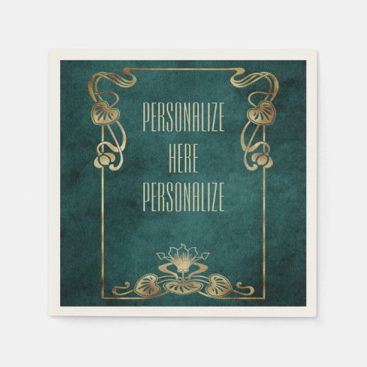 Art nouveau suède ziet er elegant goud groene lotu servet (Voorkant)