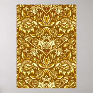 Art Nouveau Sunbloemen, Mustard en Golden Yellow Poster