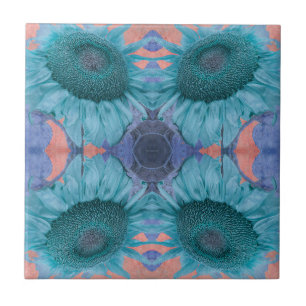 Art Nouveau  Sunflower Blue Pink Floral Tegeltje