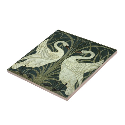 Art Nouveau Swan, Rush, Iris door W. Crane Tegeltje (Zijkant)