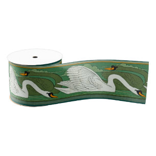 Art Nouveau Swan Vogels Wilde Levensdieren Grosgrain Lint