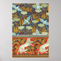 Art nouveau textiel ijsvogel paard Verneuil