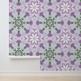 Art Nouveau Thistle Pattern in Paarse en groene Behang