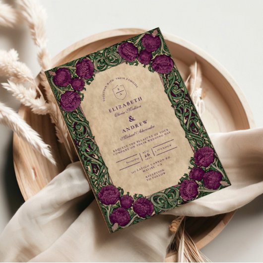 Art Nouveau Thistle Wedding Kaart