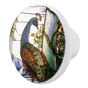 Art Nouveau Tiffany Glas in lood Peacock Knob Keramische Knop