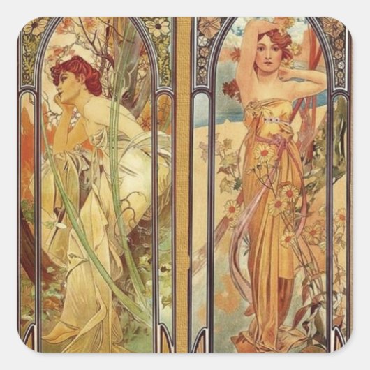 Art Nouveau Times of Day Vierkante Sticker (Voorkant)