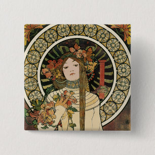 Art Nouveau Trappistine Mucha Kunst Vierkante Button 5,1 Cm