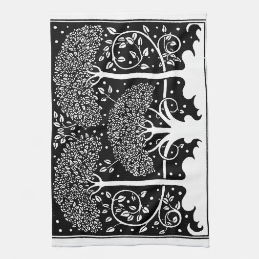 Art Nouveau Tree Beardsley Pattern Theedoek (Verticaal)