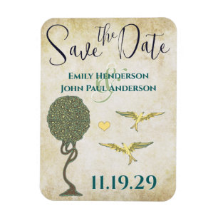Art Nouveau Tree Birds Wood Grain Save the Date Magneet