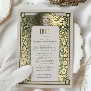 Art Nouveau Trouw Info Details Goud Groen Mucha Folie Uitnodiging