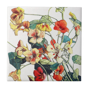 Art Nouveau tuin Nasturtium bloemen Tegeltje