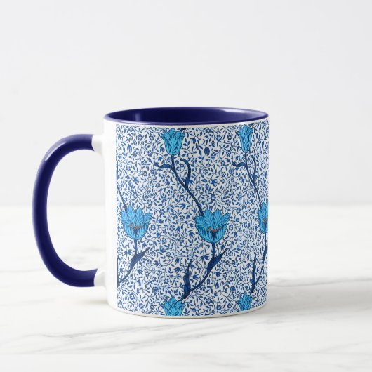 Art Nouveau Tulip Damask, Cobalt Blue Mok (Links)