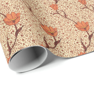 Art Nouveau Tulip Damask, Coral en Beige Cadeaupapier