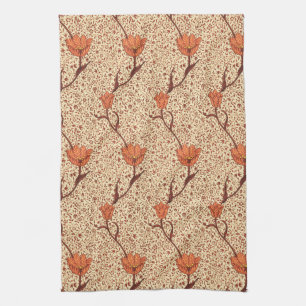 Art Nouveau Tulip Damask, Coral en Beige Theedoek
