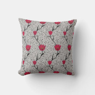 Art Nouveau Tulip Damask, Grey and Red Kussen