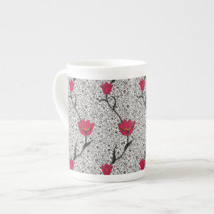 Art Nouveau Tulip Damask, Grey and Red Porselein Kop