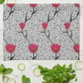 Art Nouveau Tulip Damask, Grey and Red Theedoek (Gevouwen)