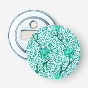 Art Nouveau Tulip Damask, Turquoise Button Flesopener