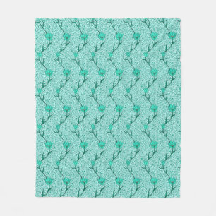 Art Nouveau Tulip Damask, Turquoise Fleece Deken