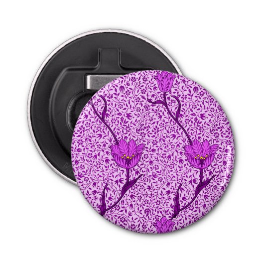 Art Nouveau Tulip Damask, Violet en Orchid Button Flesopener (Voorkant)