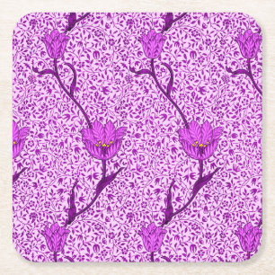 Art Nouveau Tulip Damask, Violet en Orchid Vierkante Kartonnen Onderzetter