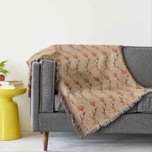 Art Nouveau Tulp Damast, Koraal Oranje en Beige Deken