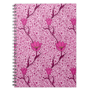 Art Nouveau Tulp Damast, Wijn & Fuchsia Roze Notitieboek