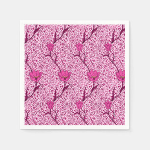 Art Nouveau Tulp Damast, Wijn & Fuchsia Roze Servet