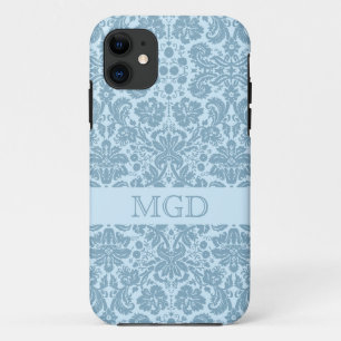art nouveau turquoise floral monogram iPhone 11 hoesje