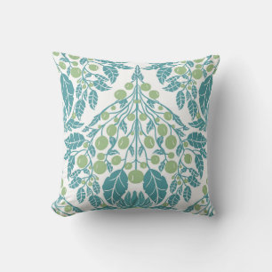 Art Nouveau Turquoise & Groen- Bloemen Kussen
