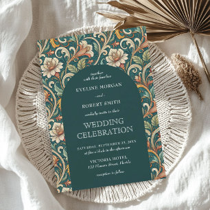  Art Nouveau turquoise ivoren bloemen bruiloft Kaart