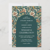 Art Nouveau turquoise ivoren bloemen bruiloft Kaart (Voorkant)