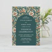 Art Nouveau turquoise ivoren bloemen bruiloft Kaart (Staand voorkant)