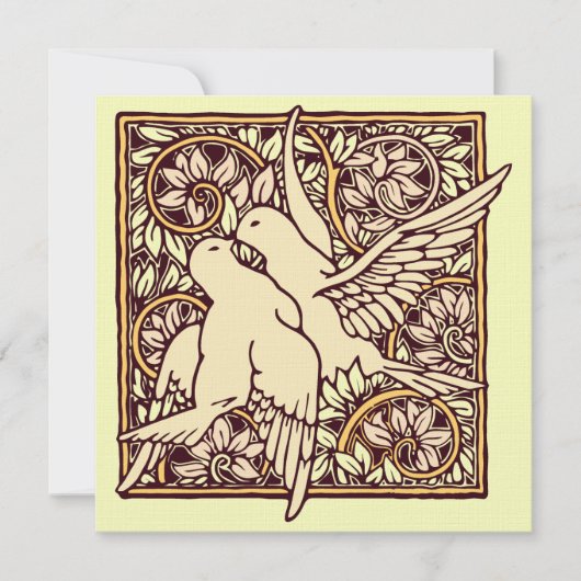 Art Nouveau Turtle Doves Wedding Invitation Kaart (Voorkant)