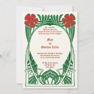 Art Nouveau Twee Bloemen Foliage Lijst Kaart