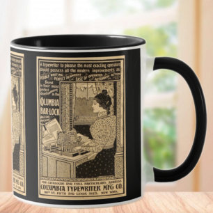 Art Nouveau-typemachine-advertentie uit het verled Mok