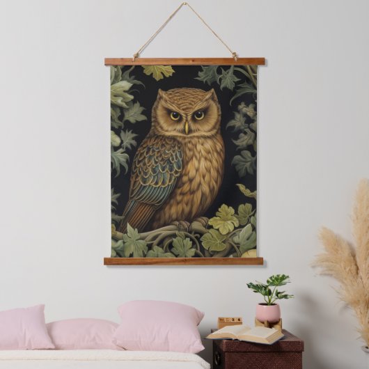 Art nouveau uil in het bos hangend wandkleed (Slaapkamer)