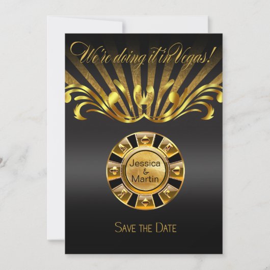 Art Nouveau Vegas Save the Date | Goud zwart (Voorkant)