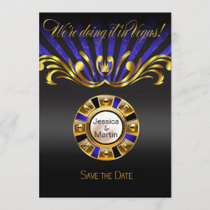Art Nouveau Vegas Save the Date   goudblauw Kaart