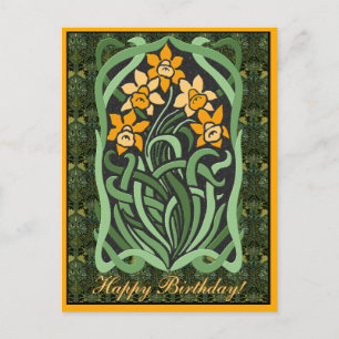 Art Nouveau Verjaardag Daffodils (gepersonaliseerd Briefkaart