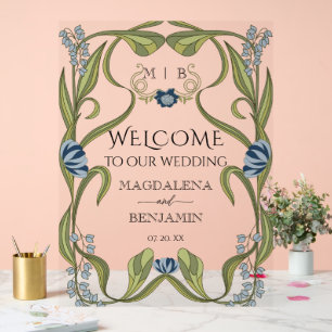 Art Nouveau vintage Bienvenue Bleu Poussiéreux Mar
