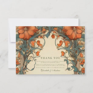 Art Nouveau Vintage Bruiloft met Bloemen Bedankkaart
