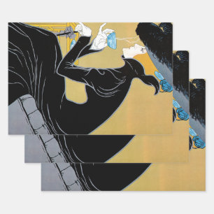 Art Nouveau vintage, dame die Marco Polo-thee drin Inpakpapier Vel