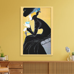 Art Nouveau vintage, dame drinkt Marco Polo thee Canvas Afdruk