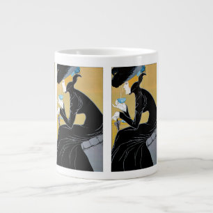 Art Nouveau vintage, dame drinkt Marco Polo thee Extra Grote Beker