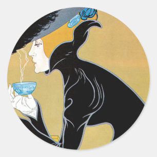 Art Nouveau vintage, dame drinkt Marco Polo thee Ronde Sticker