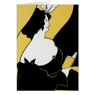 Art Nouveau vintage, femme lisant un livre jaune