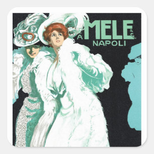 Art Nouveau vintage, Italiaanse mode, elegante vro Vierkante Sticker