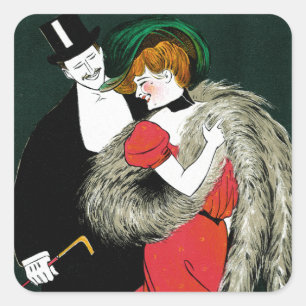 Art Nouveau vintage, Italiaanse mode liefde romant Vierkante Sticker